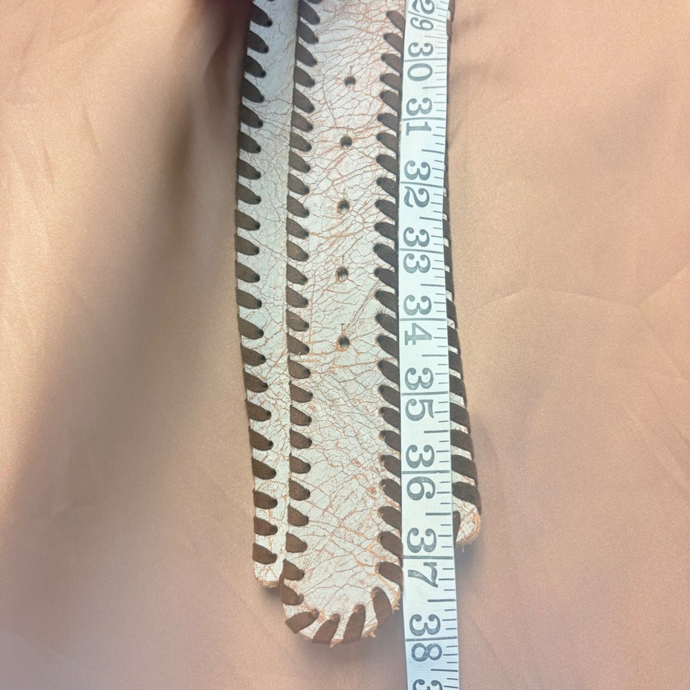 VTG Streets Ahead Wester Wide Waist Belt Women S Cream Leather Whipstitch Stones - Picture 7 of 7